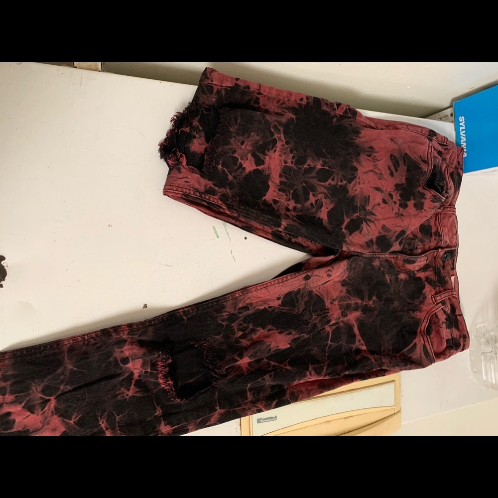 Red & Black Tie-dye Ripped Skinnies